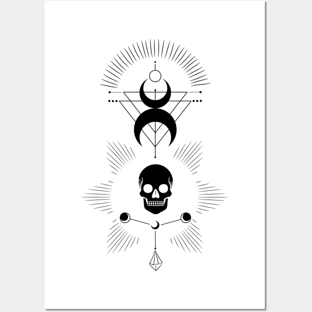 Moon & Skull • Witchcraft Symbol • Black Wall Art by Rike Mayer